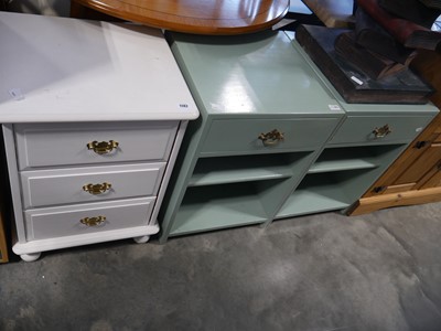 Lot 1142 - Pair of teal coloured single drawer night...