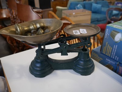 Lot 1154 - Set of balance scales with an assortment of...