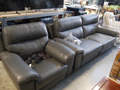 Lot 1165 - Grey leather upholstered lounge suite...