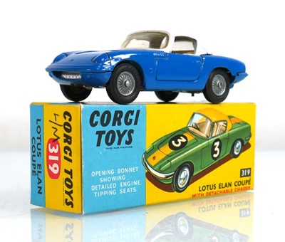 Lot 134 - A Corgi Toys 319 Lotus Elan Coupe, blue/white,...