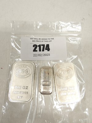 Lot 2174 - 50g silver bar and 2x 1oz silver bars