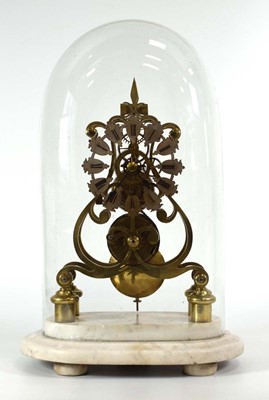 Lot 129 - A brass skeleton clock on a marble plinth, the...
