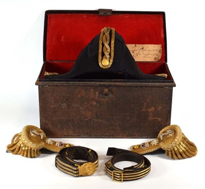 Lot 136 - A Royal Naval bicorn dress hat, belt and...
