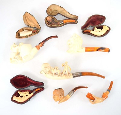 Lot 44 - Nine Meerschaum and other pipes including an...