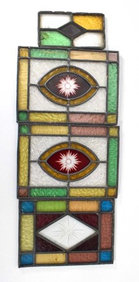 Lot 144 - A pair of stained glass and leaded panels, 23...