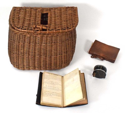 Lot 156 - A vintage wicker fishing bag together with a...
