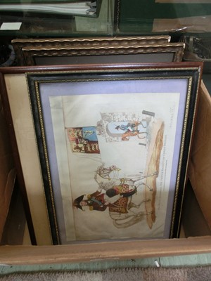 Lot 3 - A box containing framed and unframed prints,...