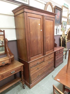 Lot 55 - An Edwardian walnut wardrobe, two panelled...