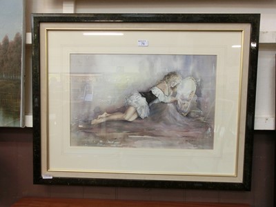 Lot 76 - A framed and glazed watercolour of lounging...