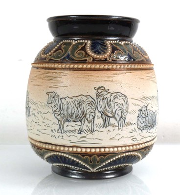 Lot 201 - A Doulton Lambeth vase of squat form incised...