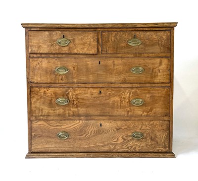 Lot 26 - A 19th century elm chest of two short over...