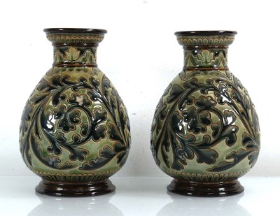 Lot 218 - A pair of Doulton Lambeth vases of squat ovoid...