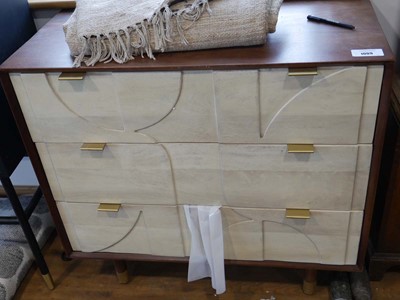 Lot 1009 - Hard wood finish chest of 3 ivory coloured...