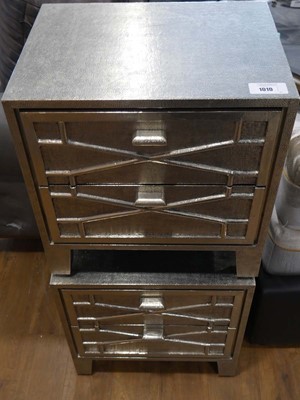 Lot 1010 - Pair of silver coloured 2 drawer bedside units