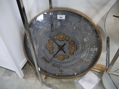 Lot 1024 - Large brass finish wall clock with exposed cog...