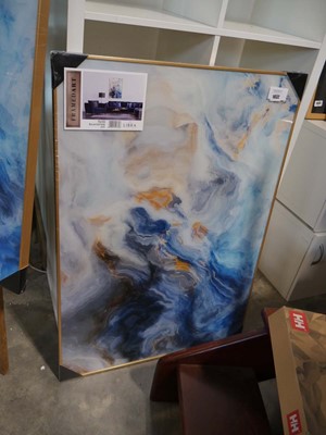 Lot 1032 - Packaged framedart blue and gold marble print...