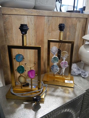 Lot 1039 - Pair of gold finish lamp bases with coloured...