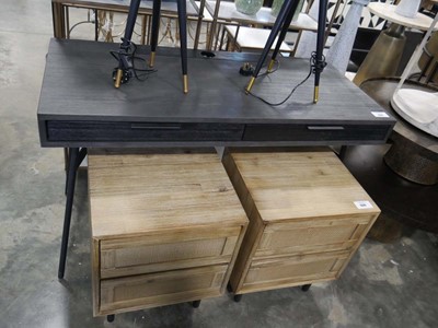 Lot 1044 - Black ash finish 2 drawer desk on black...