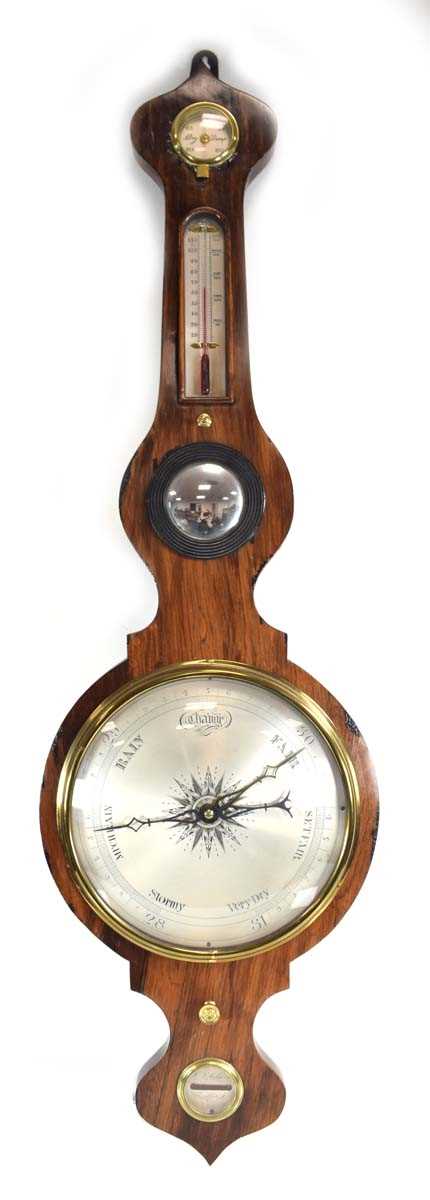 Lot 66 - A 19th century rosewood banjo barometer with a...