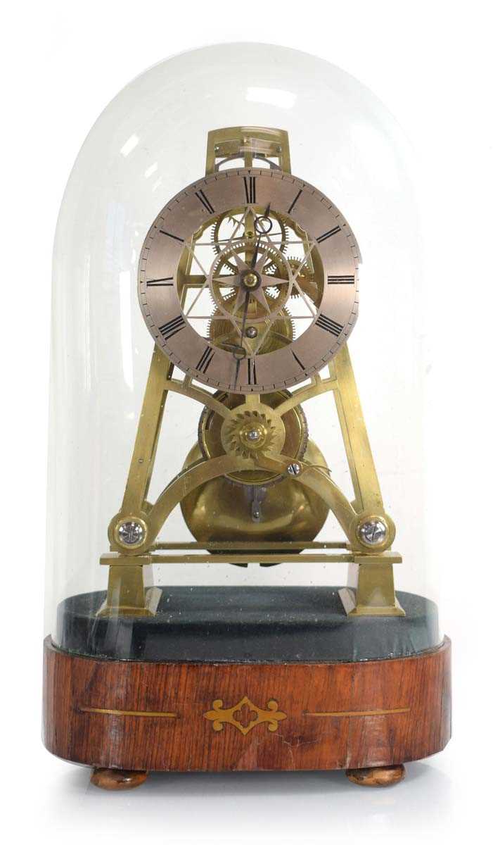 Lot 38 - A 19th century skeleton clock, the silvered...