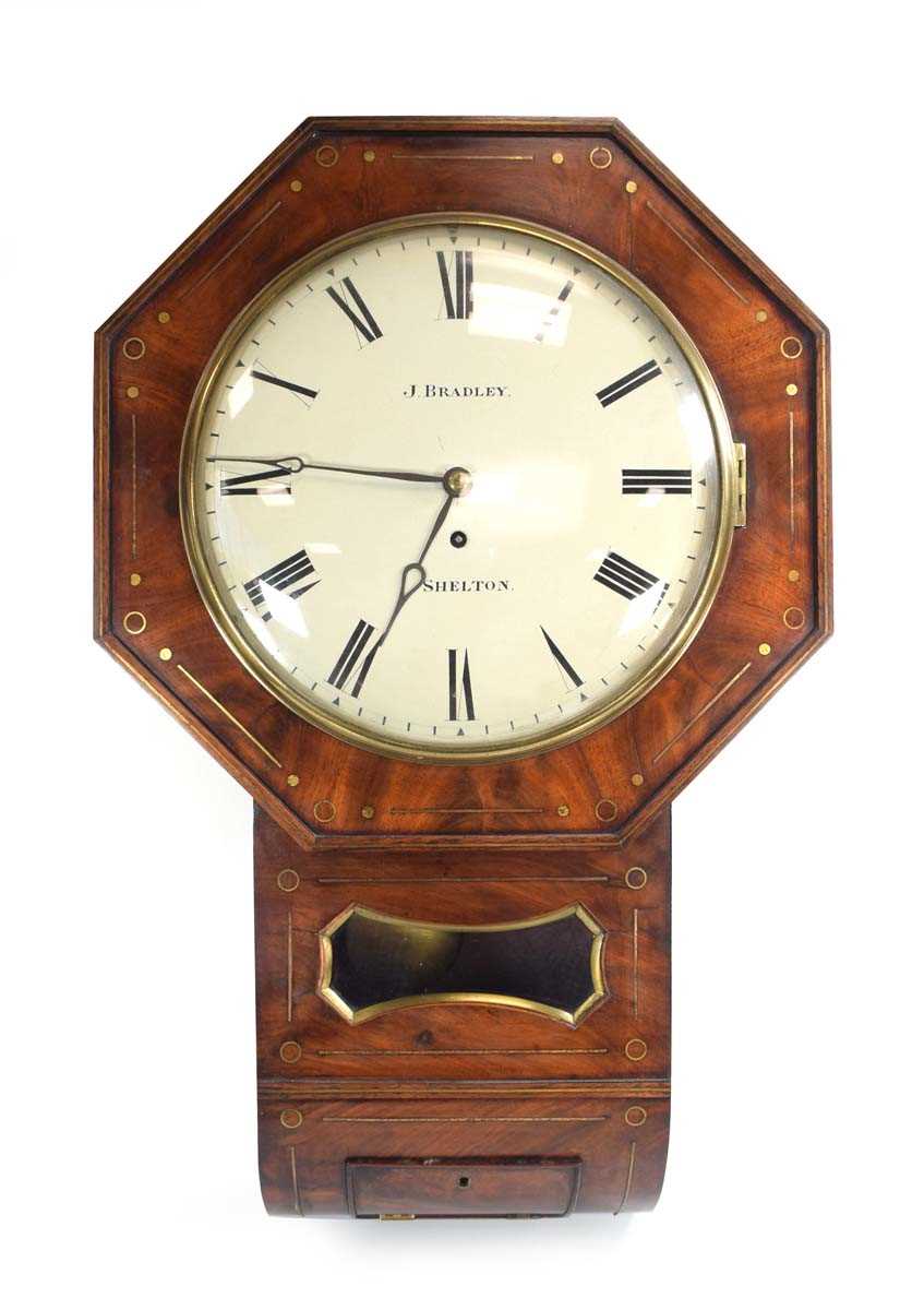 Lot 41 - A 19th century drop-dial wall clock, the 12...