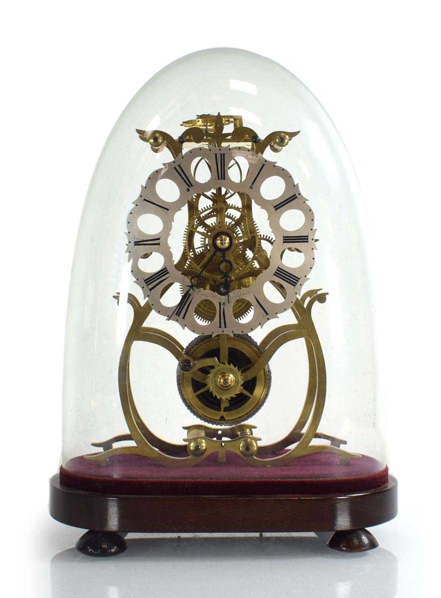 Lot 43 - A 19th century brass skeleton clock, the...