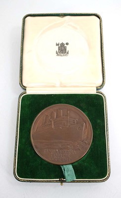 Lot 110 - A cased bronze medallion commemorating the...