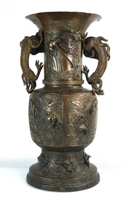 Lot 131 - A Japanese Export two handled bronzed vase...