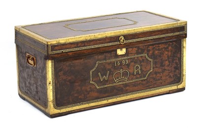 Lot 144 - A large leather covered and brass bound...