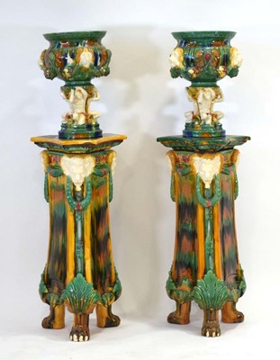 Lot 299 - A pair of Minton style majolica jardinieres...