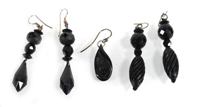 Lot 748 - Two pairs of jet type ear pendants and a...