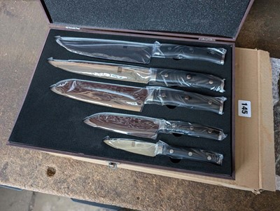 Lot 145 - 5-piece knife set in wooden effect...