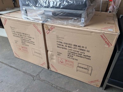 Lot 242 - 140cm 2-piece black leather effect sofa, boxed