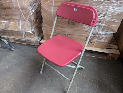 Lot 259 - 4 metal frame red/pink folding chairs