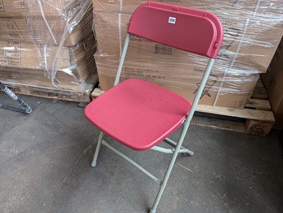 Lot 260 - 4 metal frame red/pink folding chairs