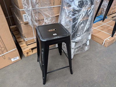 Lot 320 - 4 antique black effect stacking metal stools,...