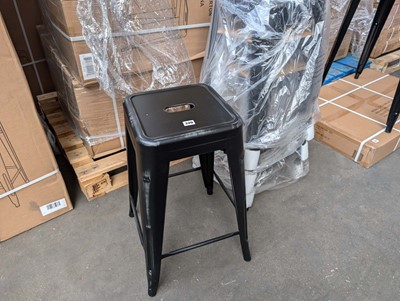 Lot 321 - 4 antique black effect stacking metal stools,...