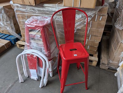 Lot 338 - Set of 4 red stools with high backs, 60cm high...