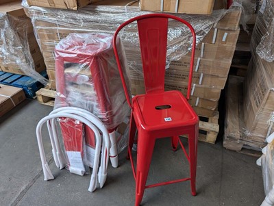 Lot 339 - Set of 4 red stools with high backs, 60cm high...
