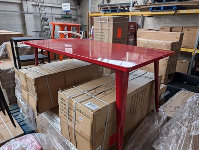 Lot 341 - 160cm long and 74cm tall red metal table (built)