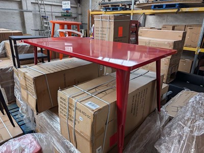 Lot 343 - 160cm long and 74cm tall red metal table (boxed)
