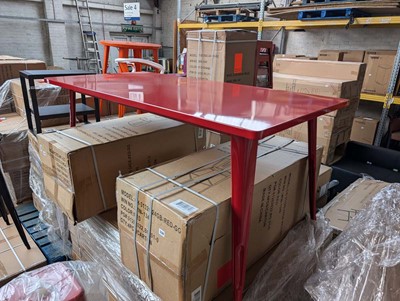Lot 344 - 160cm long and 74cm tall red metal table (boxed)