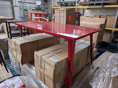 Lot 347 - 160cm long and 74cm tall red metal table (boxed)