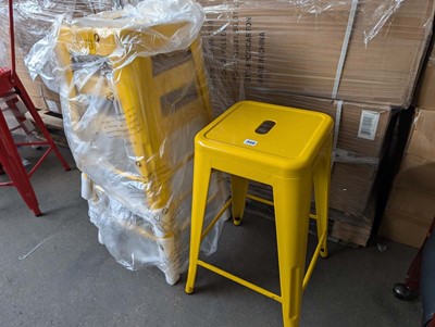 Lot 350 - 4 antique yellow effect stacking metal stools,...
