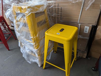 Lot 351 - 4 antique yellow effect stacking metal stools,...