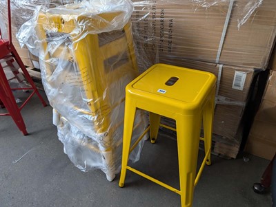 Lot 353 - 4 antique yellow effect stacking metal stools,...
