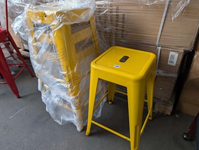 Lot 354 - 4 antique yellow effect stacking metal stools,...