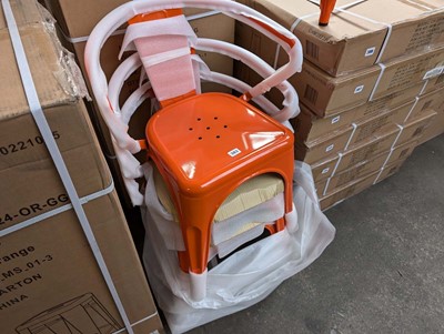 Lot 384 - Set of 4 orange stacking metal chairs (boxed)