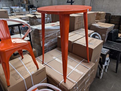Lot 388 - 80cm diameter orange poser table, 105cm tall...