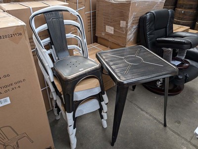 Lot 393 - Antique brass and black effect table and chair...